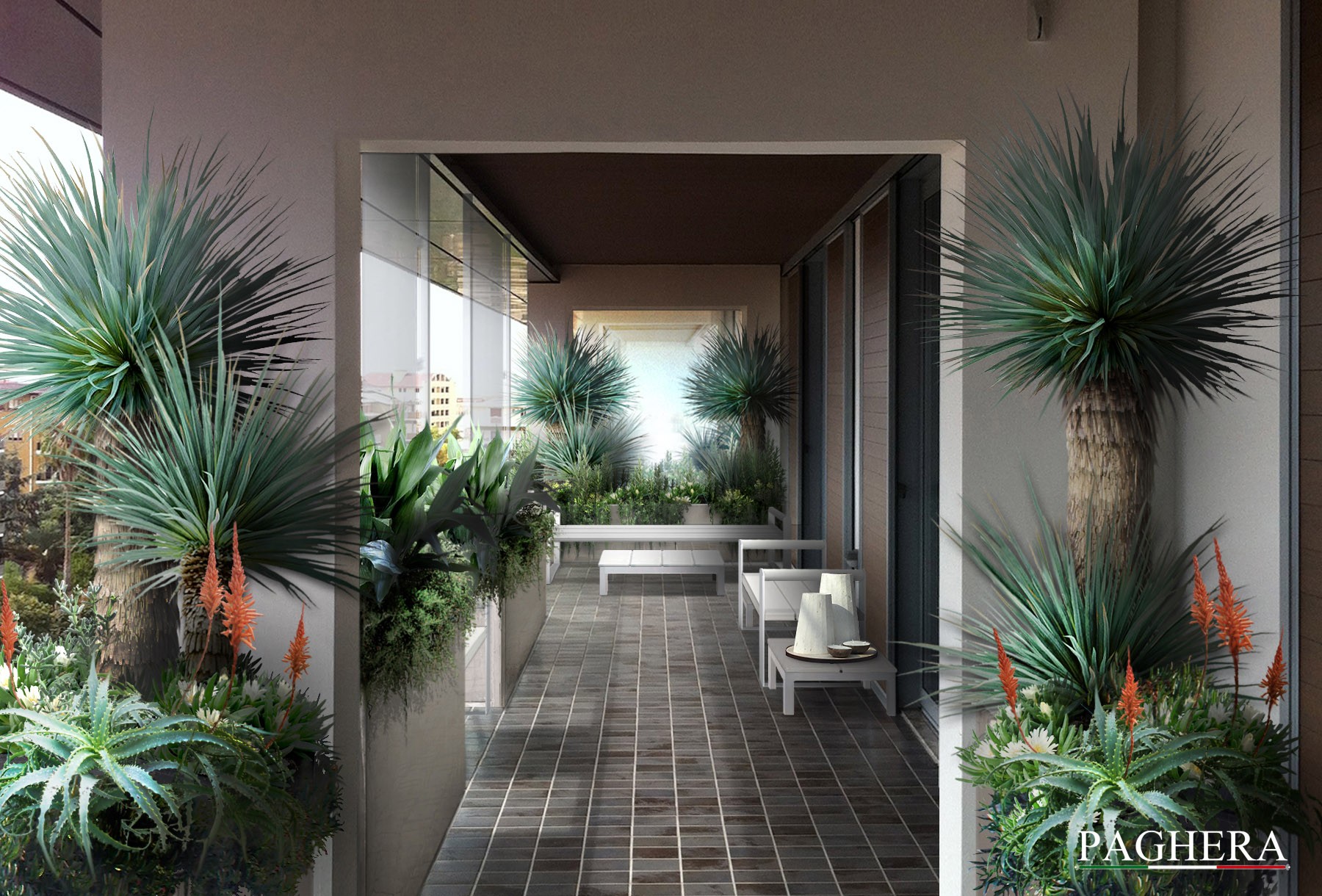 The project of an elegant green balcony Terraces Paghera